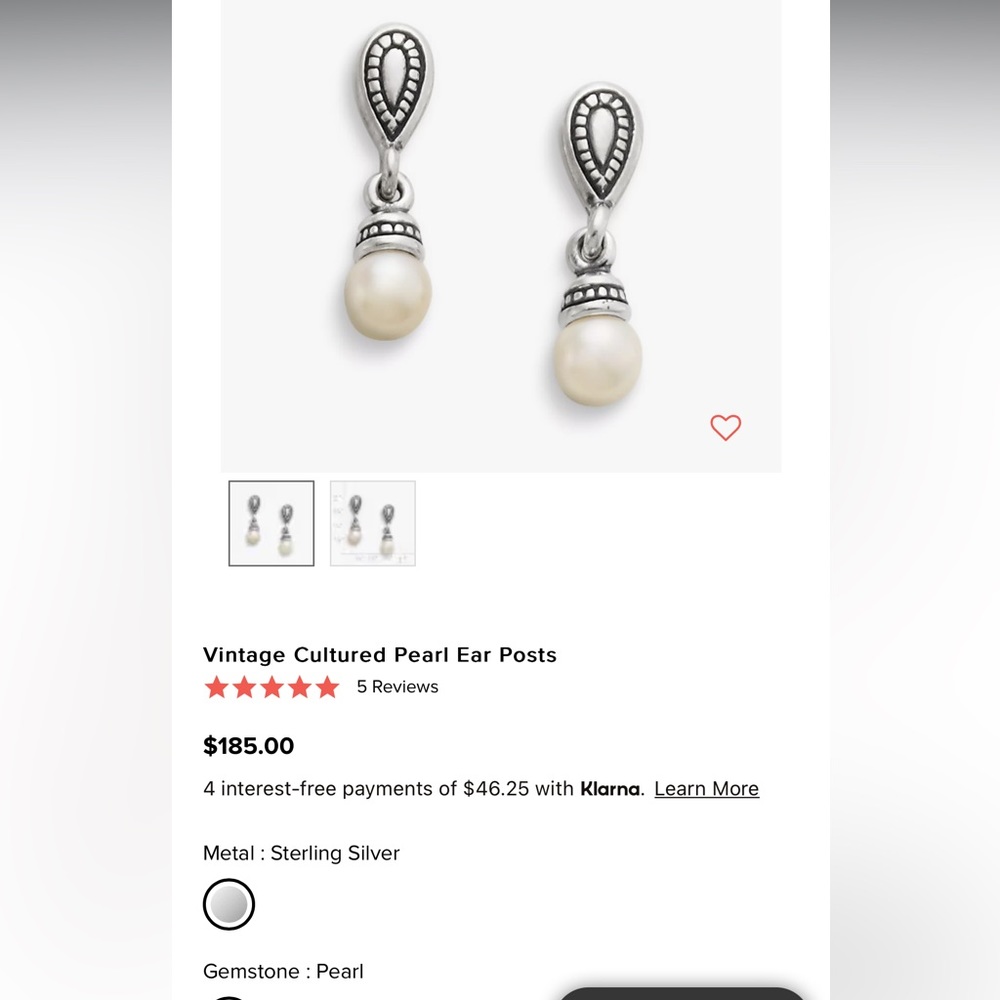 James Avery “vintage cultured pear ear posts” earrings